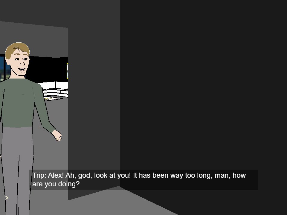 Trip at the door, with his greeting as a subtitle
