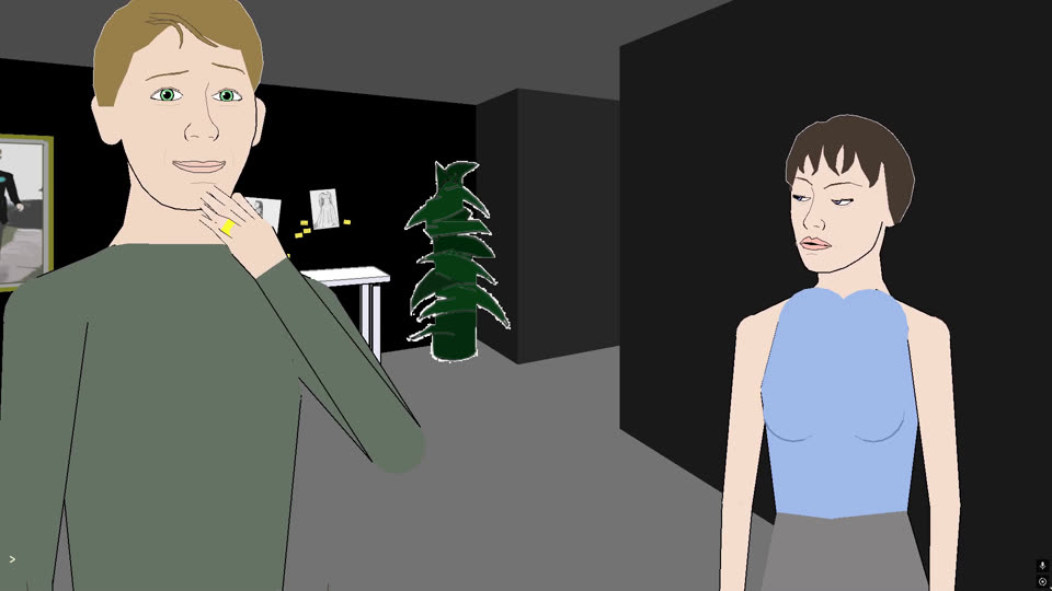 Trip holds his slapped cheek with a nervous grin while Grace side-eyes him